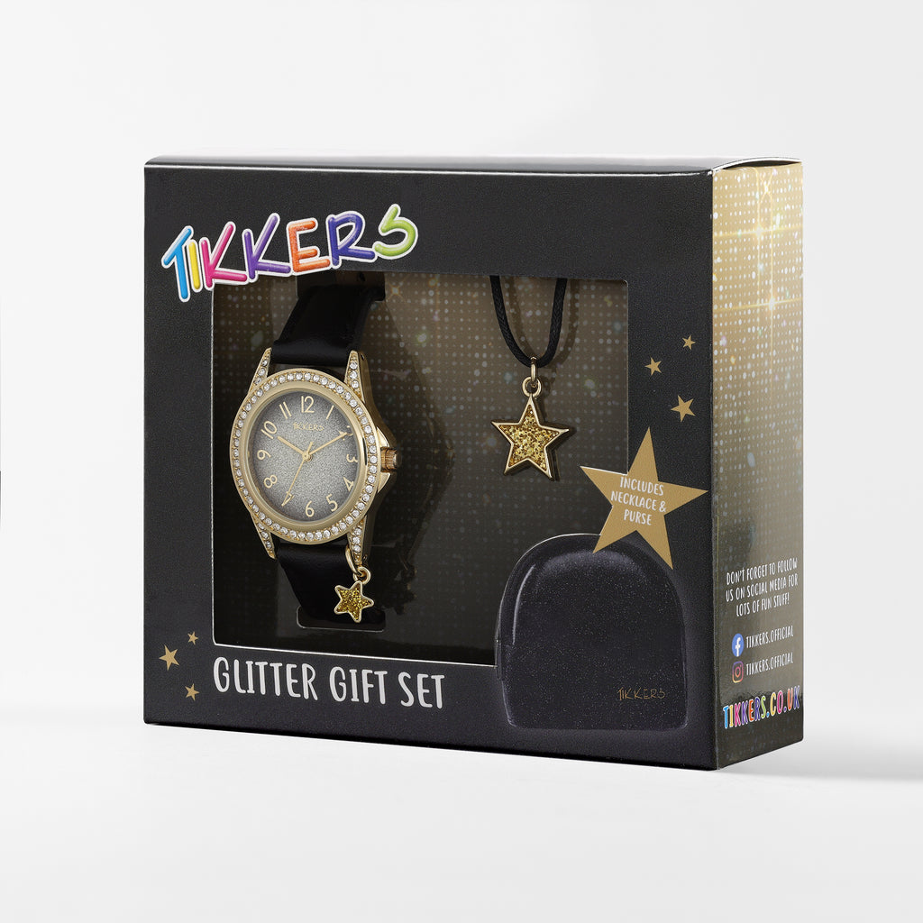 Tikkers Black Star Watch, Necklace and Purse Gift Set Watch and Jewellery Set Tikkers   