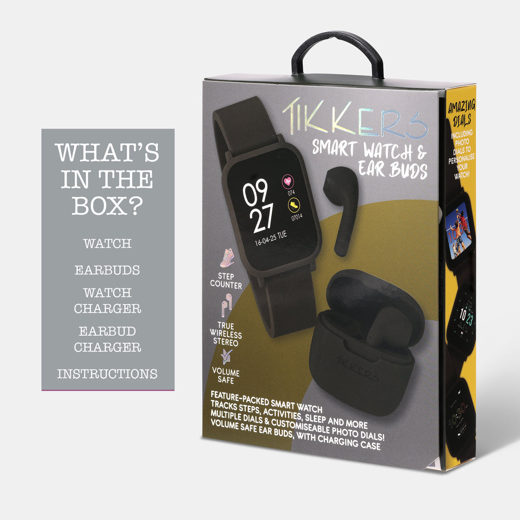 Tikkers Teen Series 10 Black smart Watch and Earbuds Set smart watch and ear bud set Tikkers