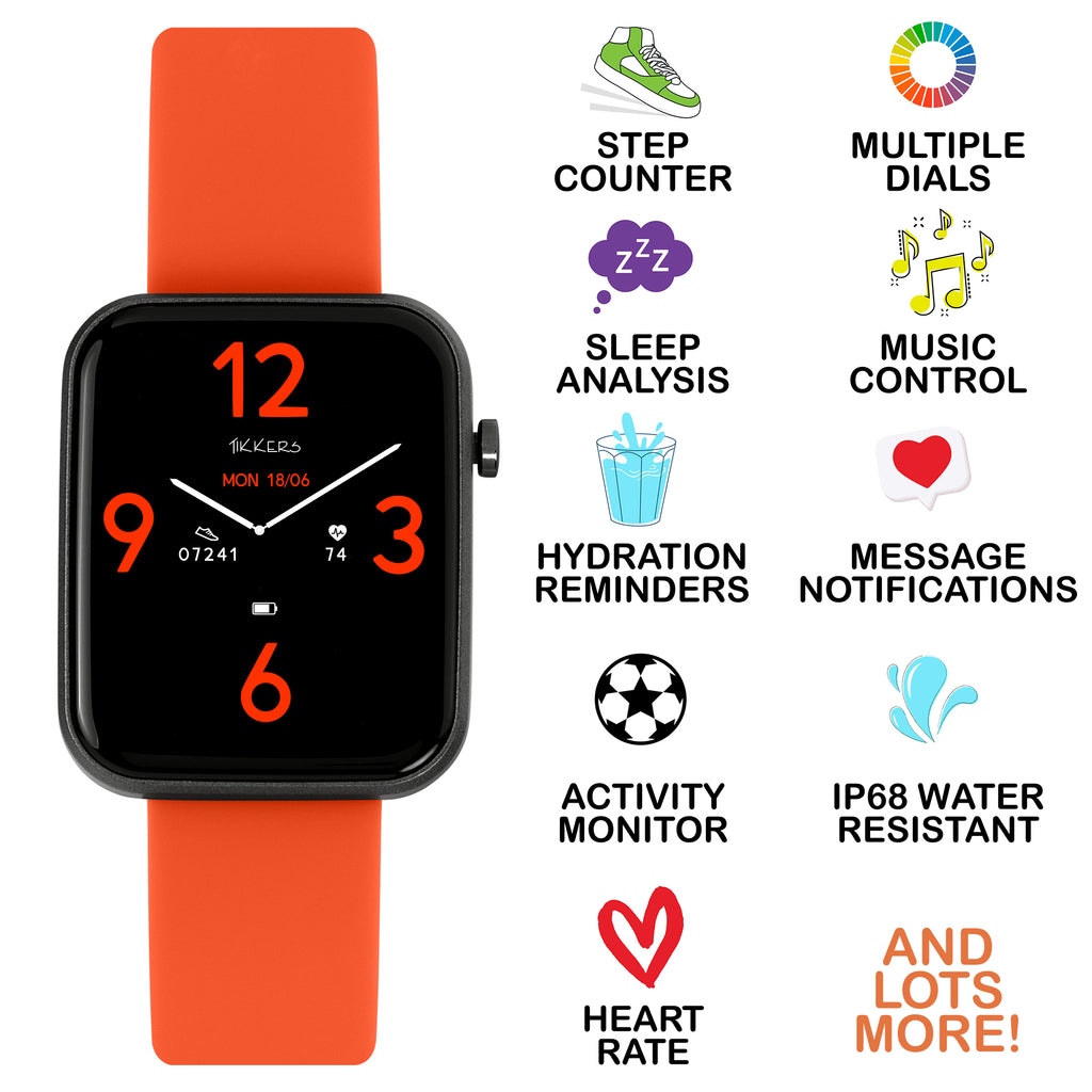 Tikkers Series 13 Orange Silicone Strap Smart Watch smart watch Tikkers   